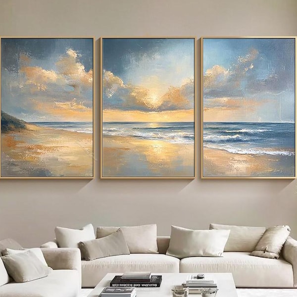 Original Triptych Oil Painting Handmade Three-Panel Canvas Wall Art Large Golden Wall Art A set of 3 Piece Wall Art Abstract Landscape Art