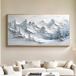 Large White Abstract Mountain Painting Minimalist Plaster Painting on Canvas White Texture Mountain Painting Snowy Mountain Art Oil Painting