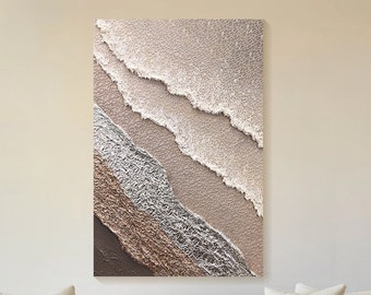 Minimalist Ocean Painting on Canvas Abstract Waves Wall Art 3d Texture Wall Art Wabi-Sabi Wall Art Living Room Beach Wall Art Oil Painting