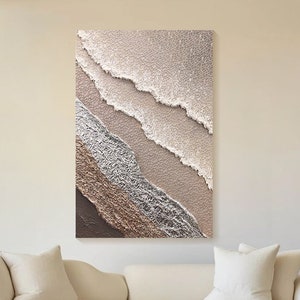 Minimalist Ocean Painting on Canvas Abstract Waves Wall Art 3d Texture Wall Art Wabi-Sabi Wall Art Living Room Beach Wall Art Oil Painting