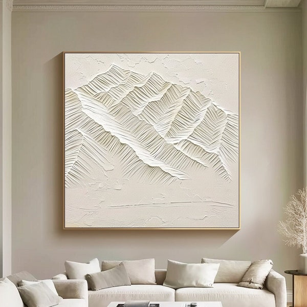 White Abstract Mountain Painting On Canvas 3d Hand Painted Wall Art White Minimalist Textured Wall Art Large Living Room Wall Art Original