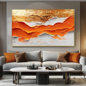 Large Abstract Oil Painting On Canvas Original Minimalist 3D Wall Art Living Room Wall Art Bright Orange Abstract Oil Painting Office Decor