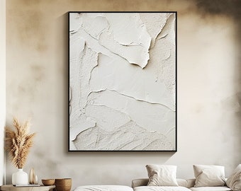 Abstract Textured Paintings on Canvas Withe Abstract Painting Large Wall Art White Minimalist Painting Textured Wall Art Living Room Decor