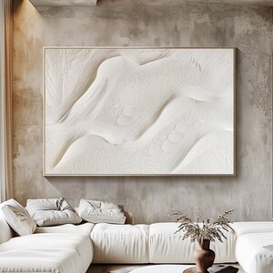 Grande peinture abstraite blanche avec texture, grande oeuvre d'art murale en plâtre 3D, oeuvre d'art murale wabi-sabi, art mural minimaliste moderne, cadeau personnalisé image 1