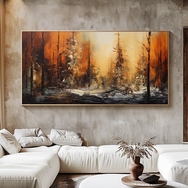 Abstract Forest Painting on Canvas Large Wall Art Original Autumn Landscape Wall Art Modern Living Room Wall Art 3D Heavy Textured Painting