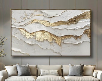 Grande peinture abstraite à l'huile sur toile, art mural moderne pour salon, art mural personnalisé, peinture abstraite 3D beige, cadeau personnalisé, peinture