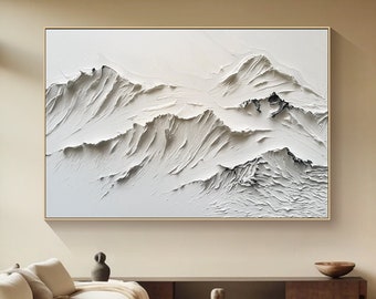 Living Room Wall Art Mountain Painting on Canvas Original White Texture Wall Art White WabiSabi Wall Art Minimalist Wall Art Custom Painting