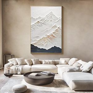 Peinture abstraite de montagne sur toile, art mural texturé, décoration murale bohème blanche, grande oeuvre d'art murale 3D moderne pour salon, décoration de bureau image 3