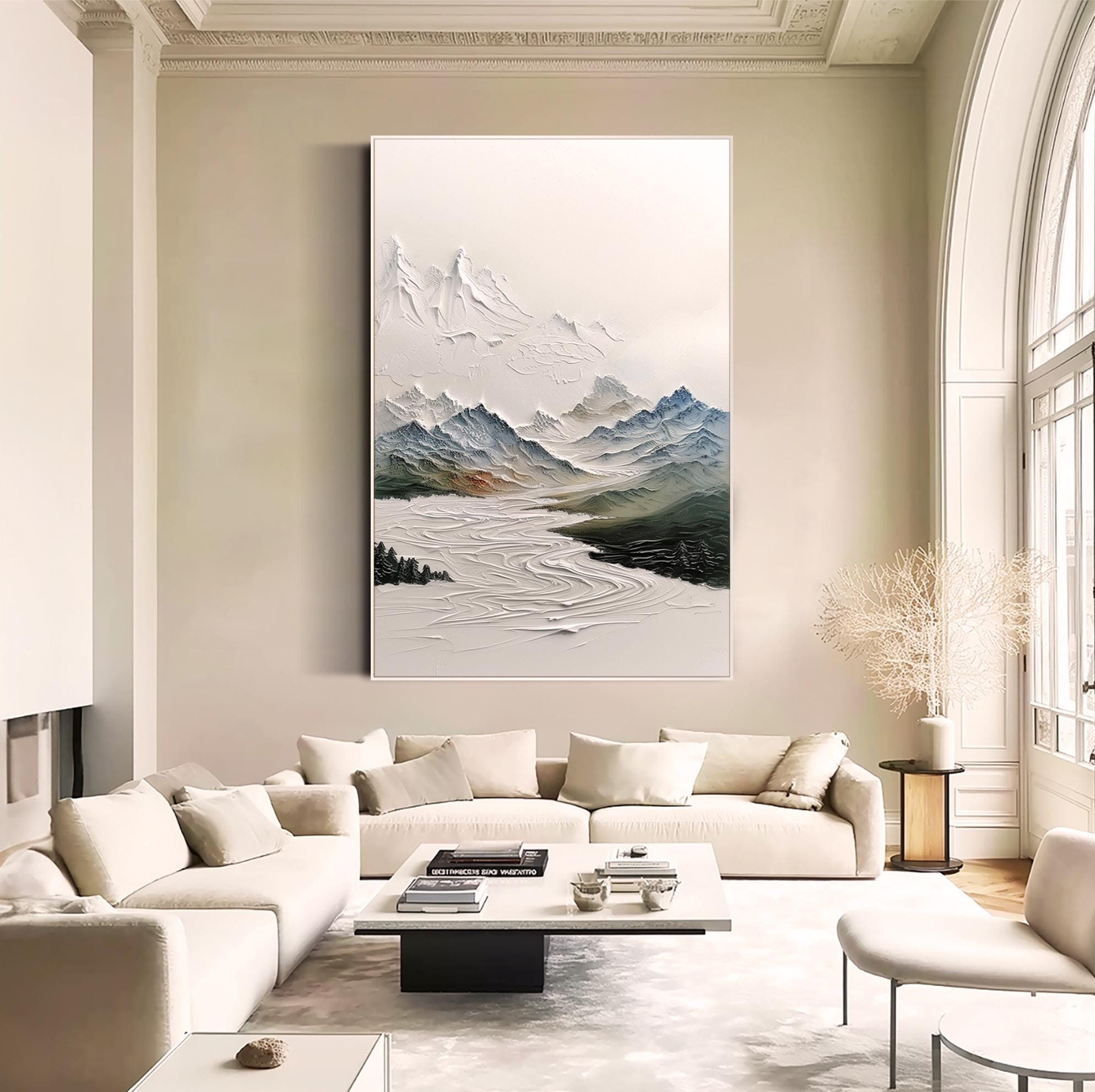 Large Mountain Wall Art Abstract Minimalist Wall Art Large Wall Decor Bedroom Wall Art Original Acrylic Painting on Canvas Green 3D Wall Art