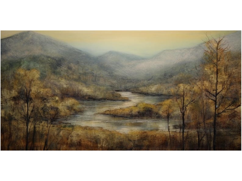 Mountain River Oil Painting on Canvas Original Landscape Wall Art ...