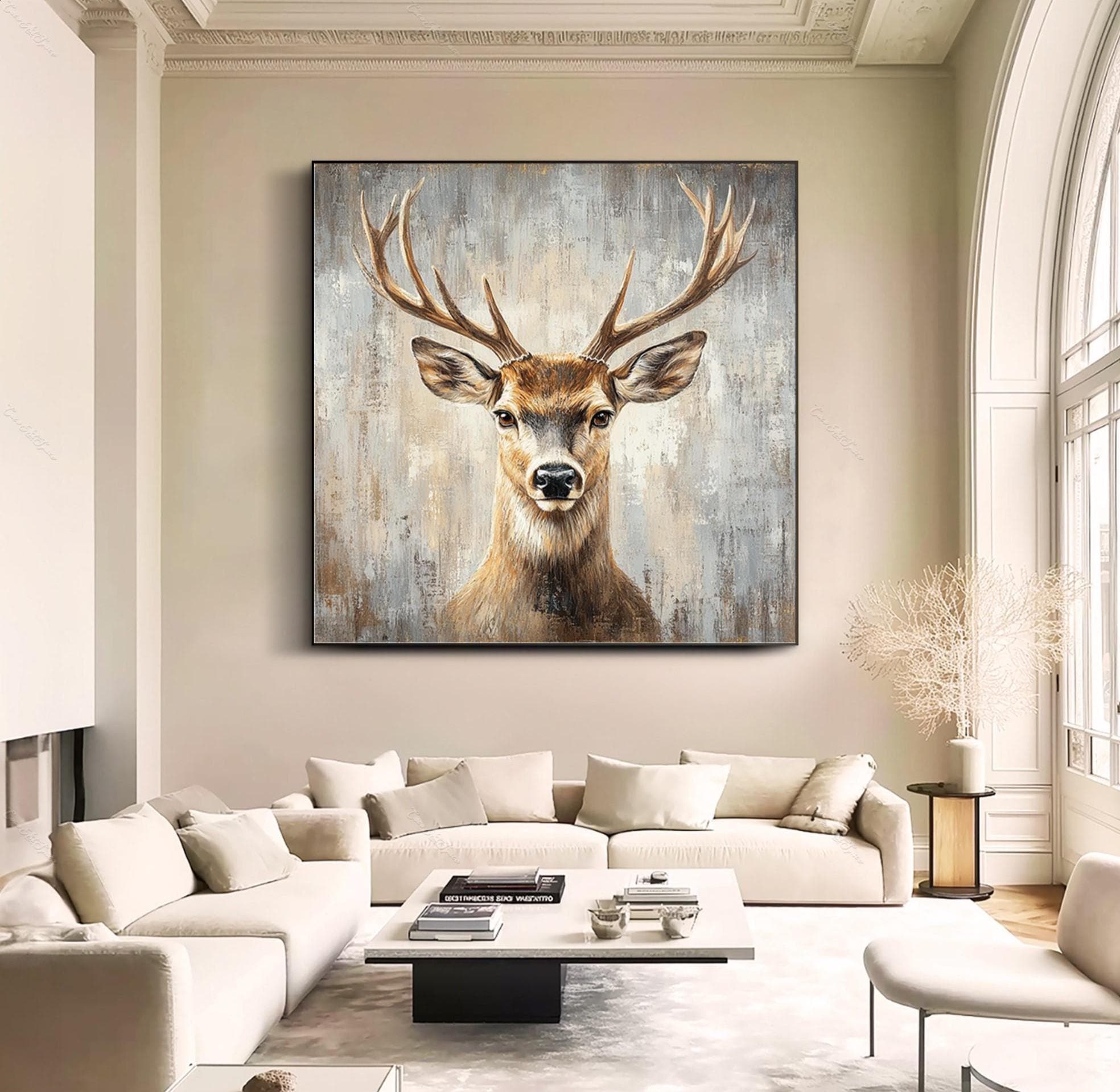Original Deer Oil Painting Textured Deer Wall Art Vintage Canvas Wall Art Living Room Wall Art Animal Portrait Artwork Farmhouse Wall Decor