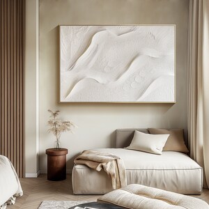 Grande peinture abstraite blanche avec texture, grande oeuvre d'art murale en plâtre 3D, oeuvre d'art murale wabi-sabi, art mural minimaliste moderne, cadeau personnalisé image 8