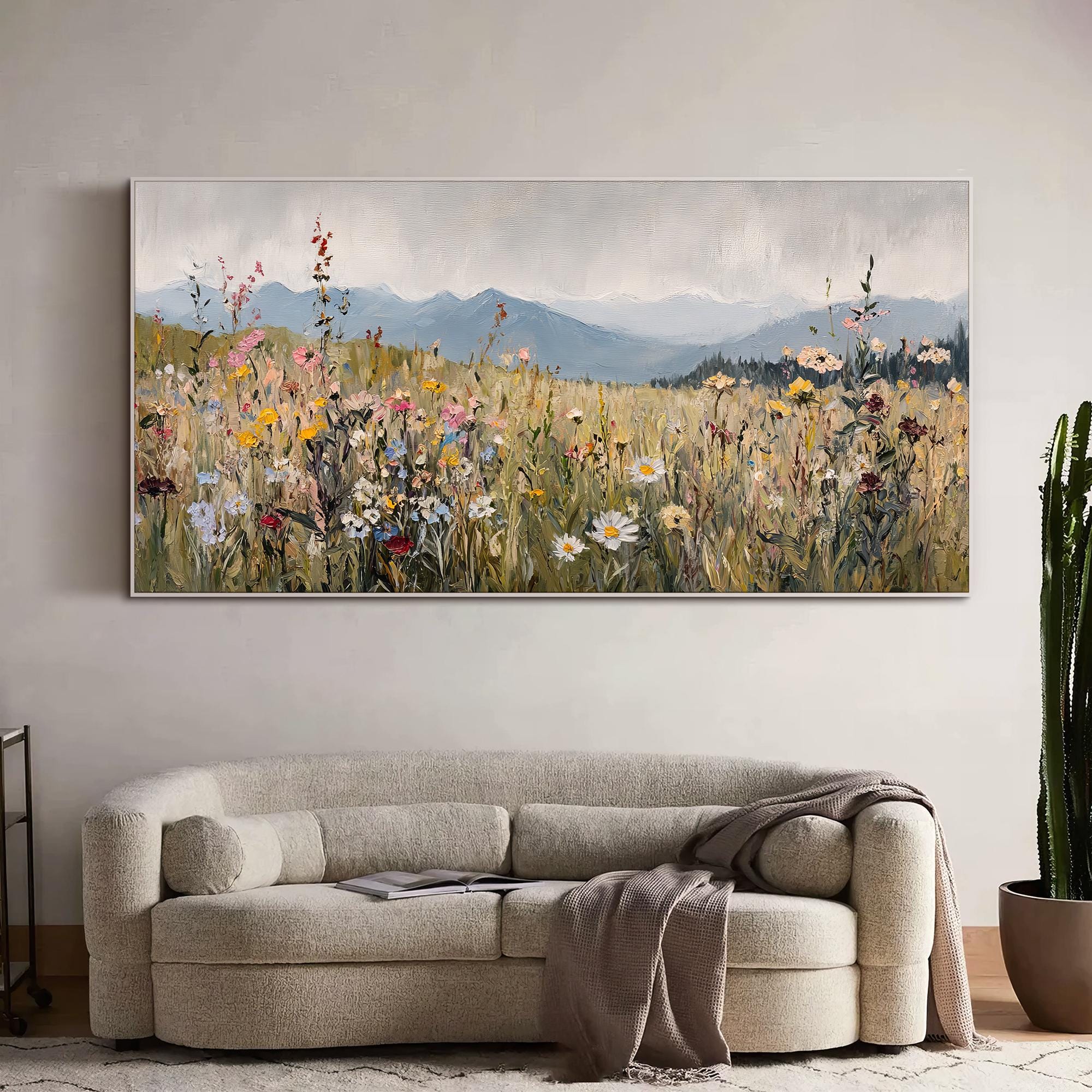 Wildflower Landscape Oil Painting Original Textured Floral Field Wall ...