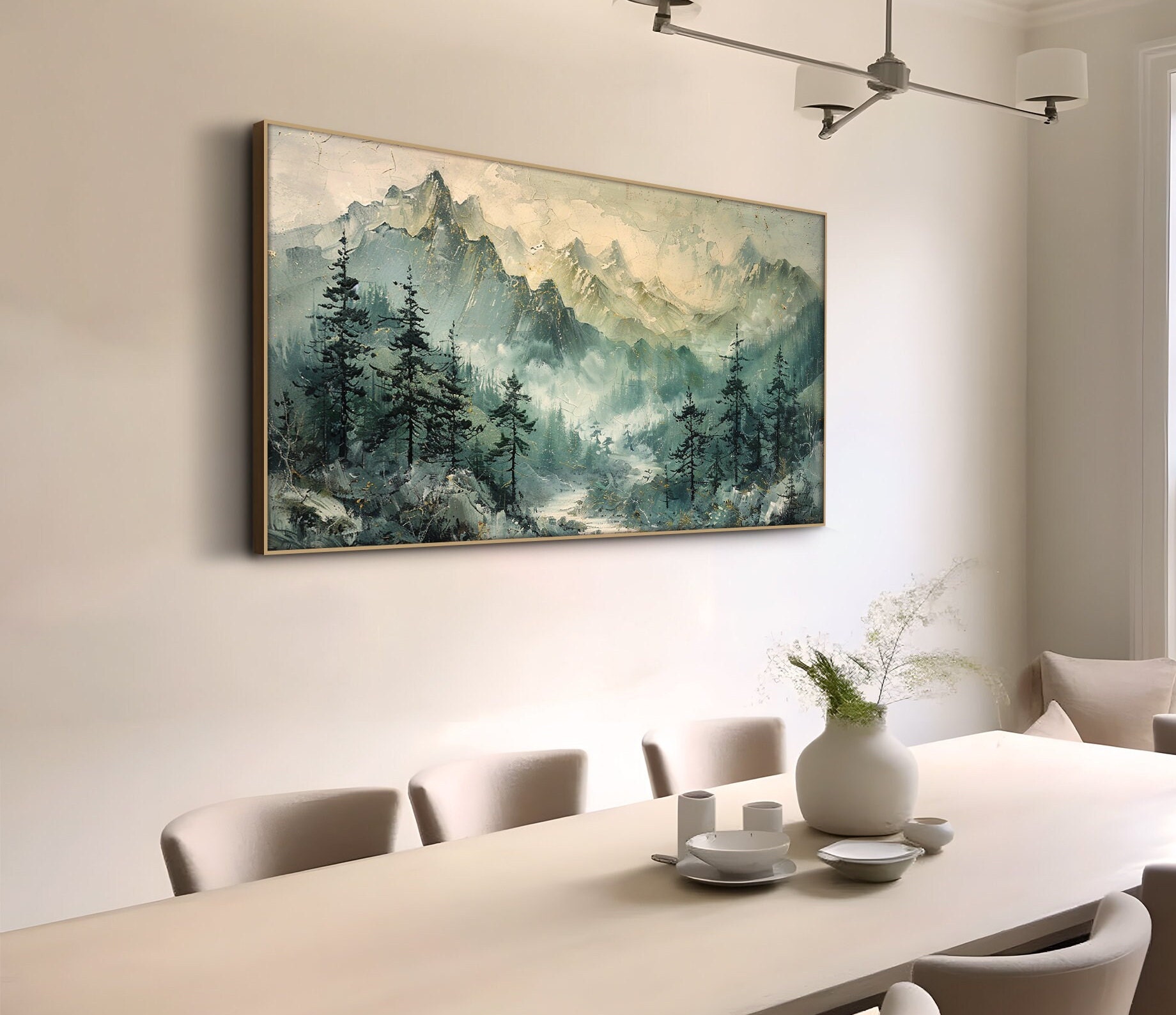 Landscape Oil Painting on Canvas Original Large Wall Art Green Mountain ...