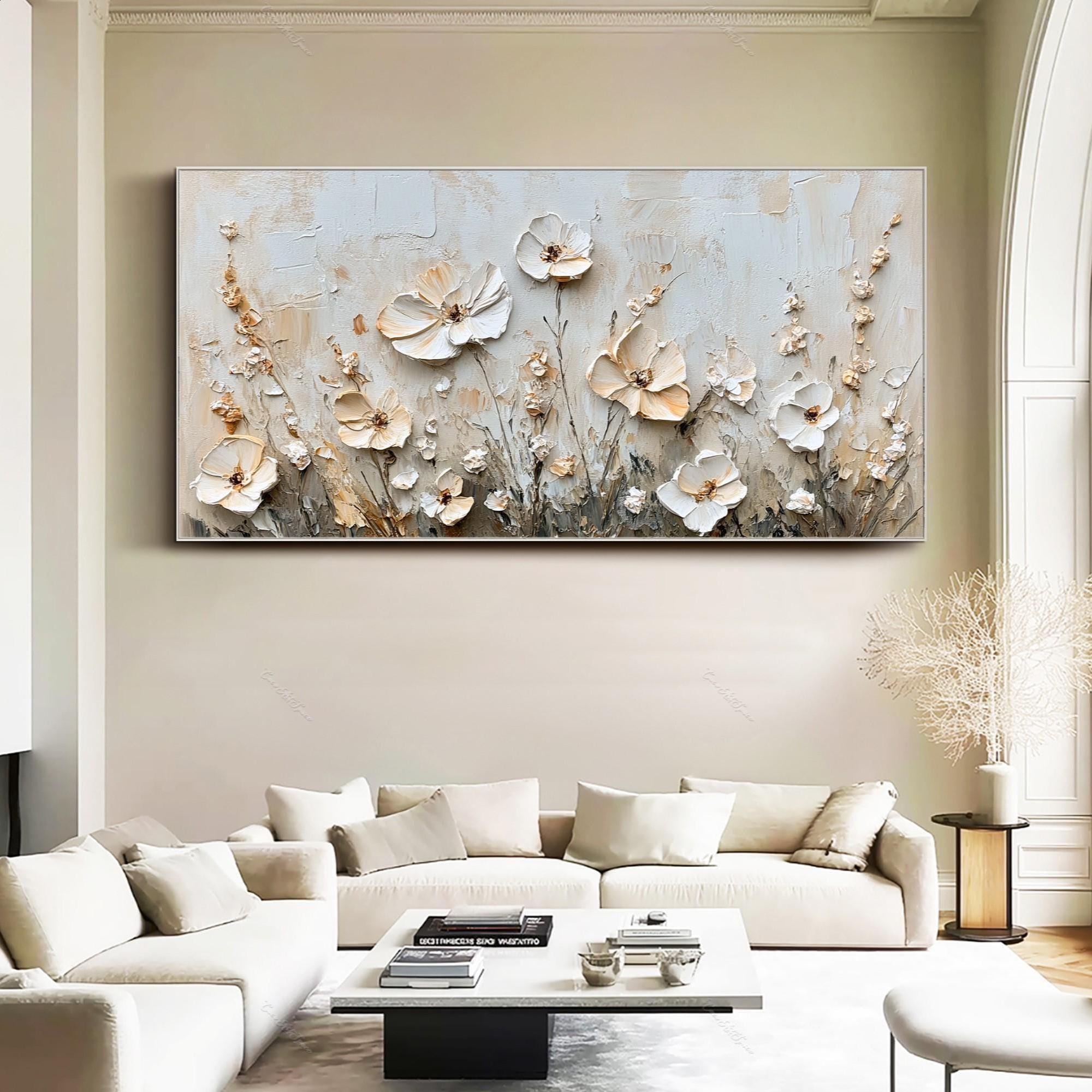 Original strukturiertes Ölgemälde 3D Blumen Wandkunst Blühende Malerei Blumen Kunstwerk Große Wanddekor Schlafzimmer Wandkunst Wohnzimmer Wandkunst