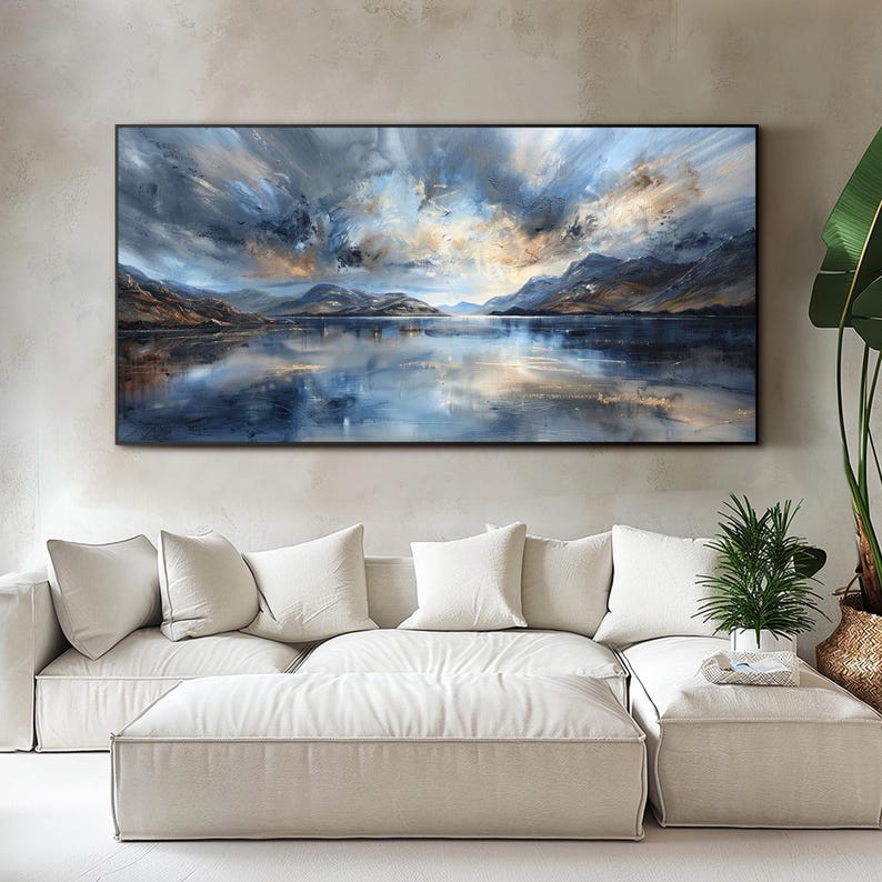 Original Mountain Oil Painting Large Lake Wall Art Abstract Landscape ...