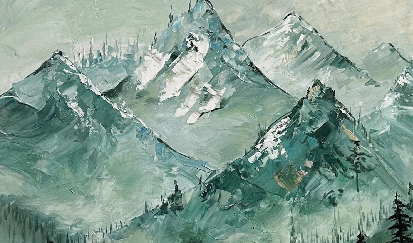 Mountain and Forest Painting on Canvas Original Green Wall Art ...