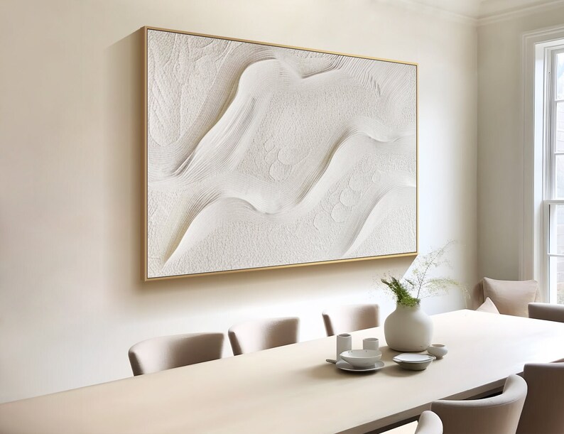 Grande peinture abstraite blanche avec texture, grande oeuvre d'art murale en plâtre 3D, oeuvre d'art murale wabi-sabi, art mural minimaliste moderne, cadeau personnalisé image 2