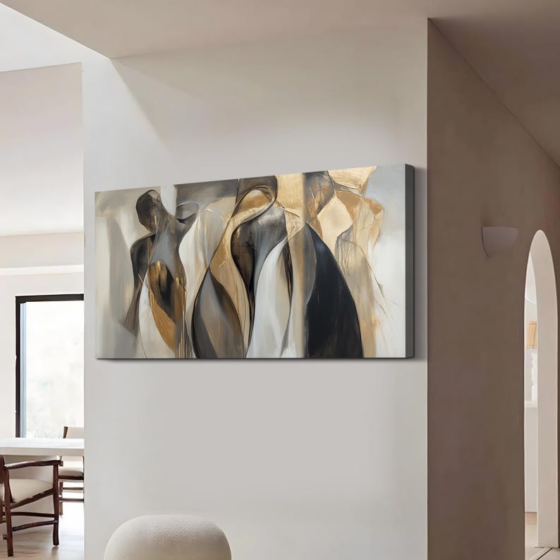 Original Abstract Figure Painting Neutral Wall Art Modern Black Wall ...