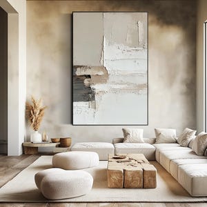 Neutral Textured Abstract Oil Painting Minimalist Modern Wall Art Beige ...