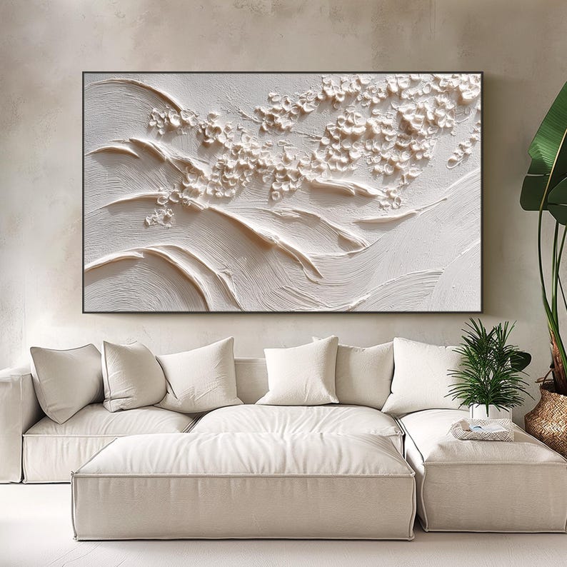 White Textured Abstract Painting Minimalist Neutral Wall Art 3D Impasto ...