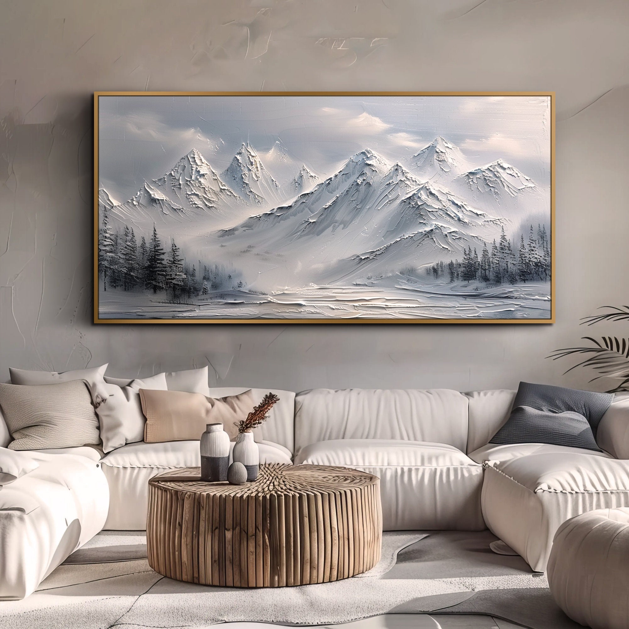 Large Landscape Oil Painting on Canvas Original Texture Snowy Scenery Wall Art Living Room Wall Art Mountain Lake Wall Art Office Wall Decor