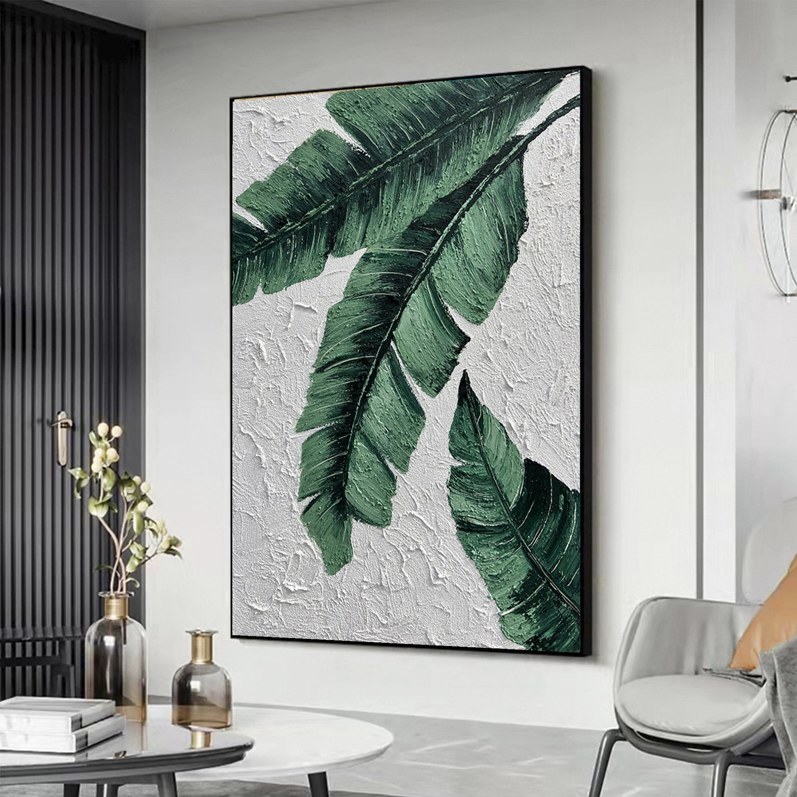 Painting on Canvas Green Leaves Large 3D Green Wall Art - Etsy