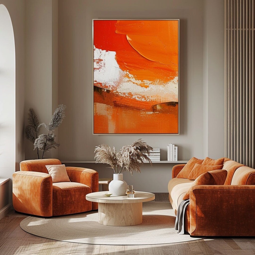 Large Abstract Painting on Canvas Goldentextured Art Large Orange ...