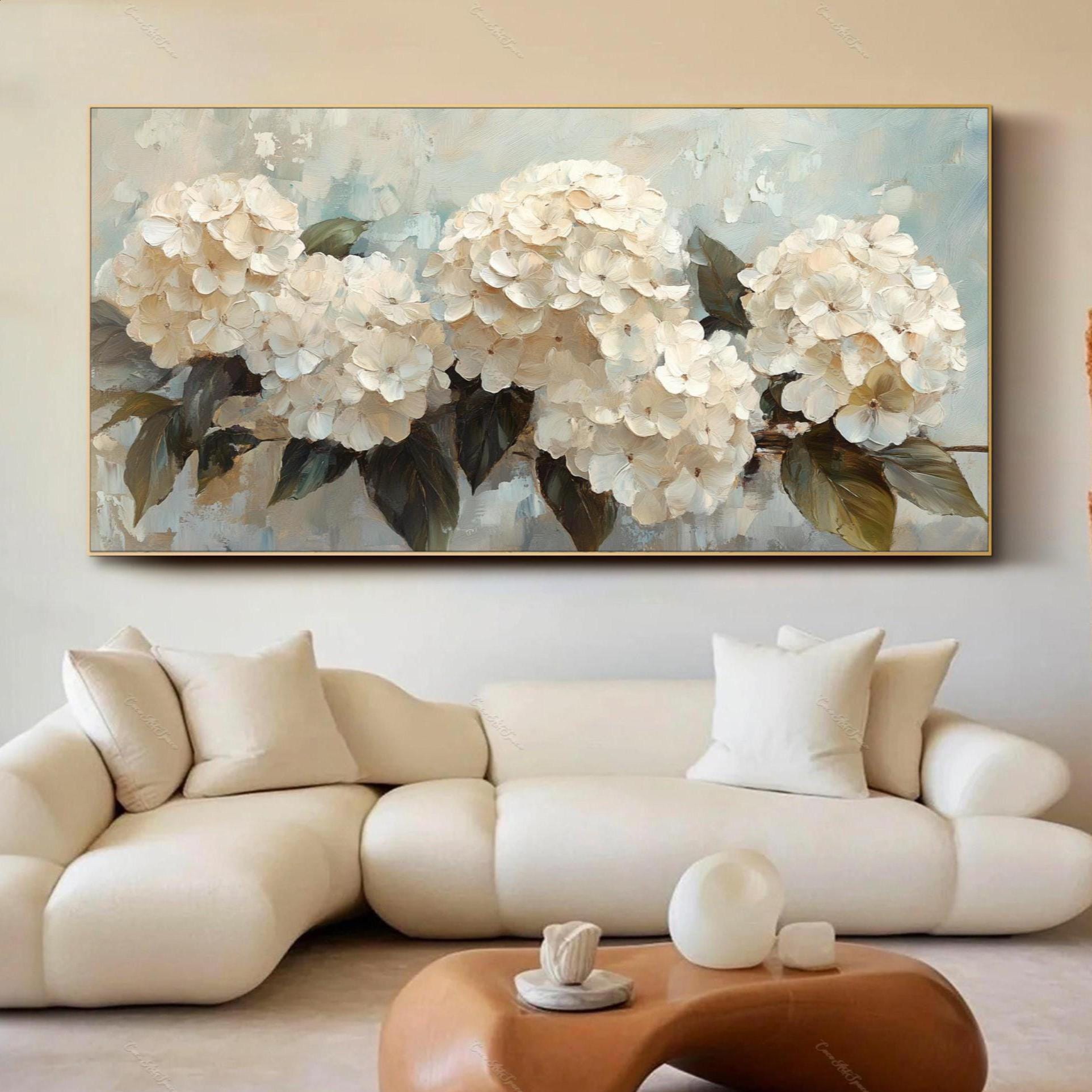 アジサイの油絵 テクスチャードフローラルウォールアート オリジナル