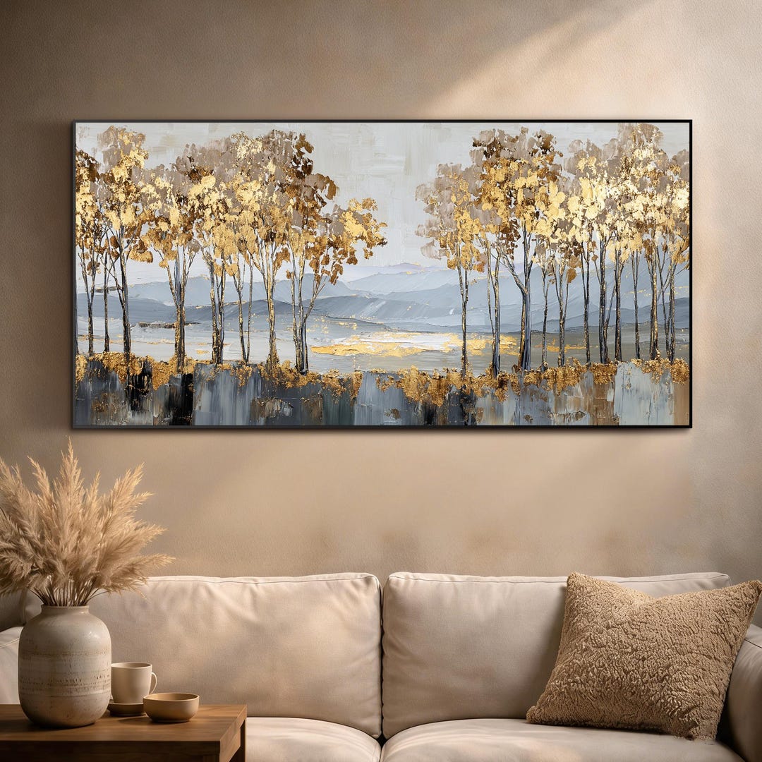 Golden Forest Landscape Wall Art Original Handmade Oil Painting Tree ...