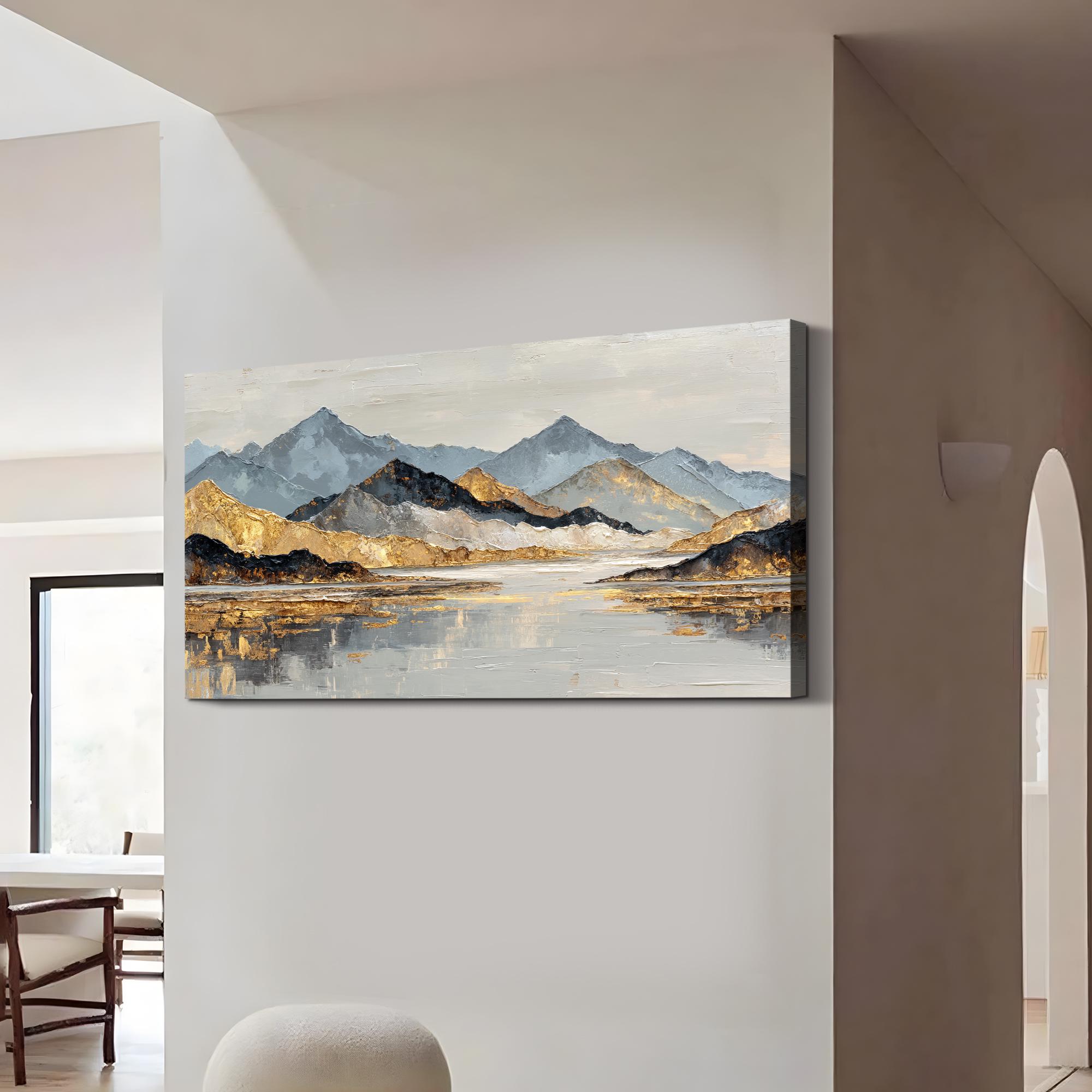 Large Abstract Wall Art Mountain Landscape Oil Painting Gold Gray ...