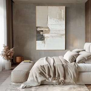 Neutral Textured Abstract Oil Painting Minimalist Modern Wall Art Beige ...
