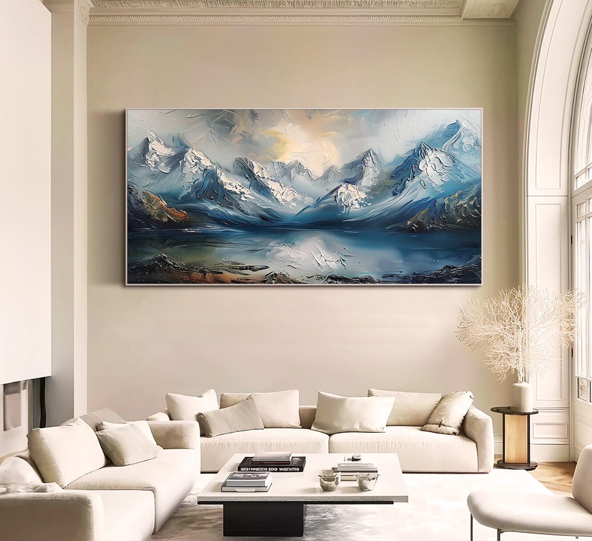 Large 3d Texture Landscape Wall Art Mountain Lake Painting on Canvas ...