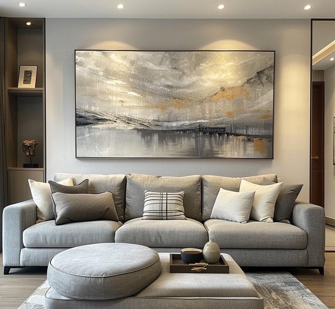 Large Abstract Oil Painting on Canvas Original Grey Texture Wall Art ...