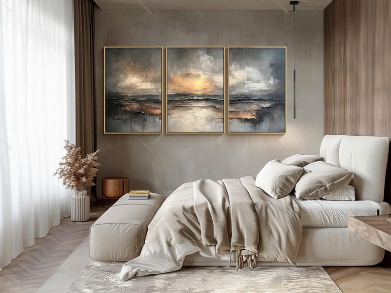 Original Abstract Oil Painting Large 3d Triptych Wall Art A Set of 3 ...