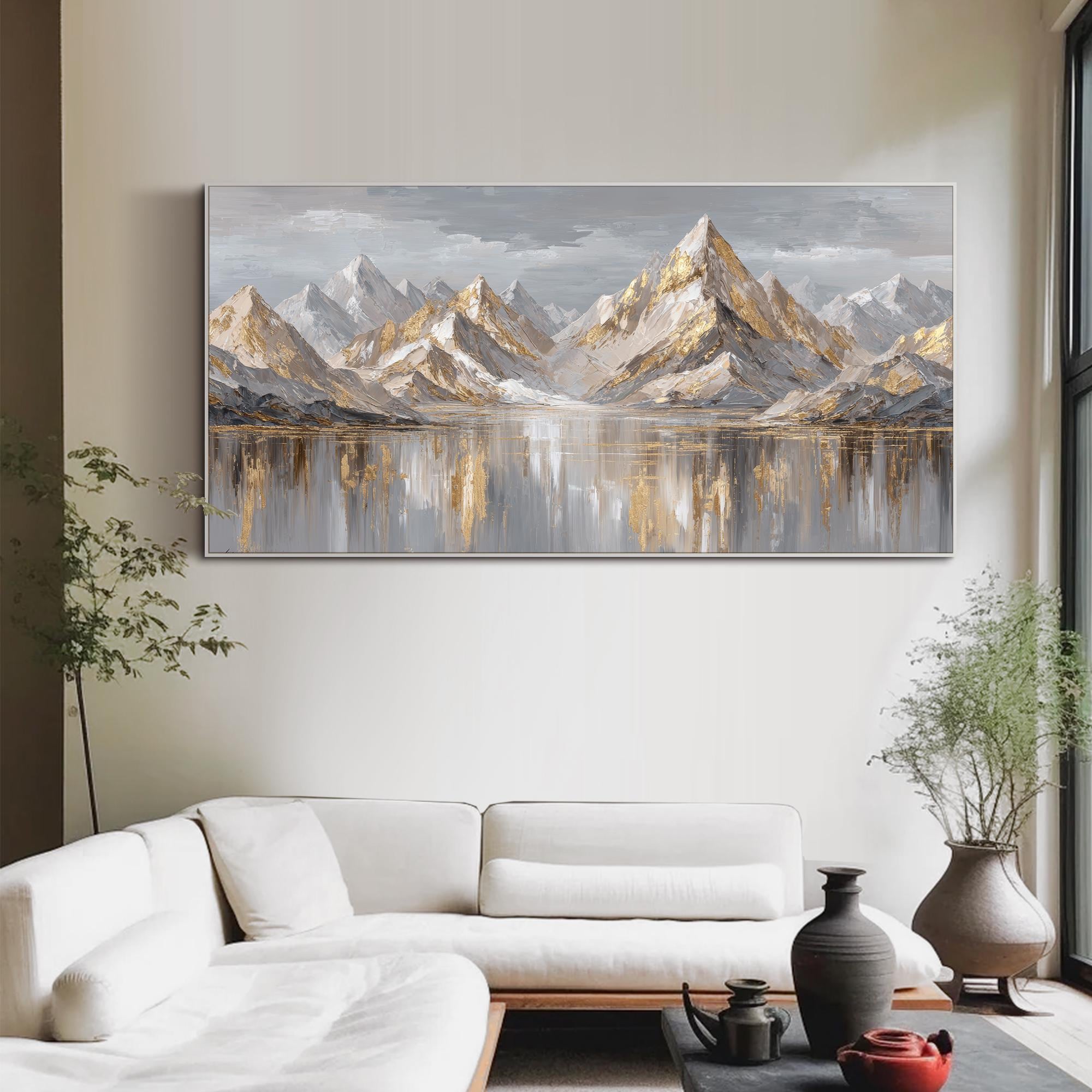 Textured Abstract Neutral Wall Art Mountain Oil Painting Neutral Gray ...