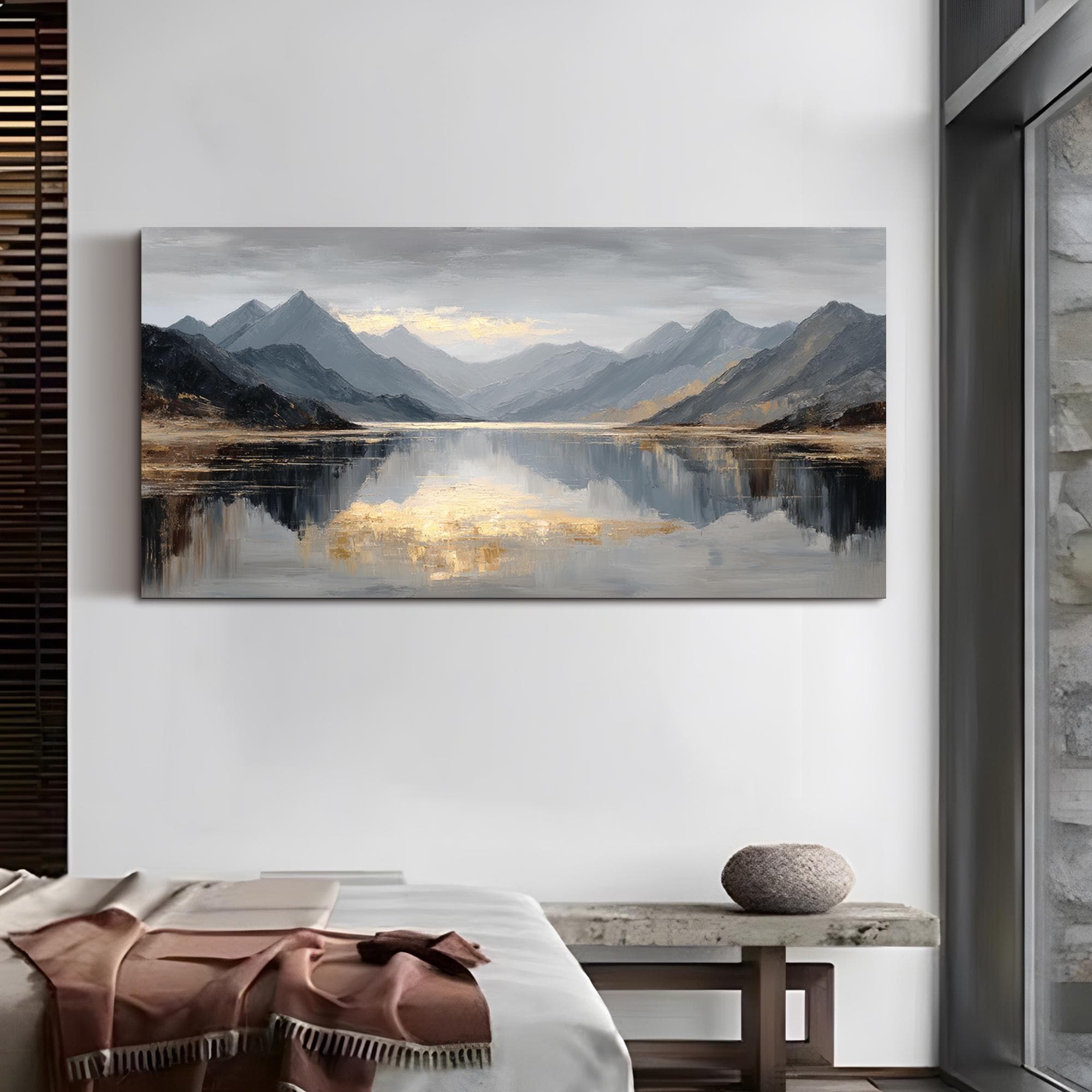 Mountain Lake Oil Painting Textured Landscape Wall Art Original Hand ...