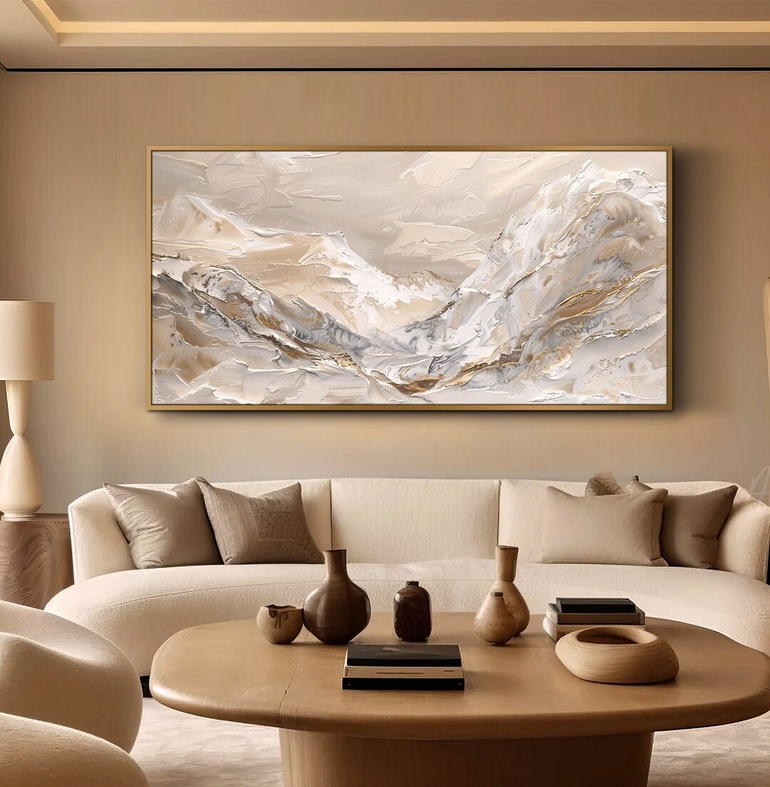 Large Abstract Mountains Oil Painting on Canvas Original Beige Texture ...