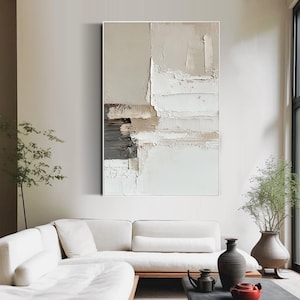 Neutral Textured Abstract Oil Painting Minimalist Modern Wall Art Beige ...