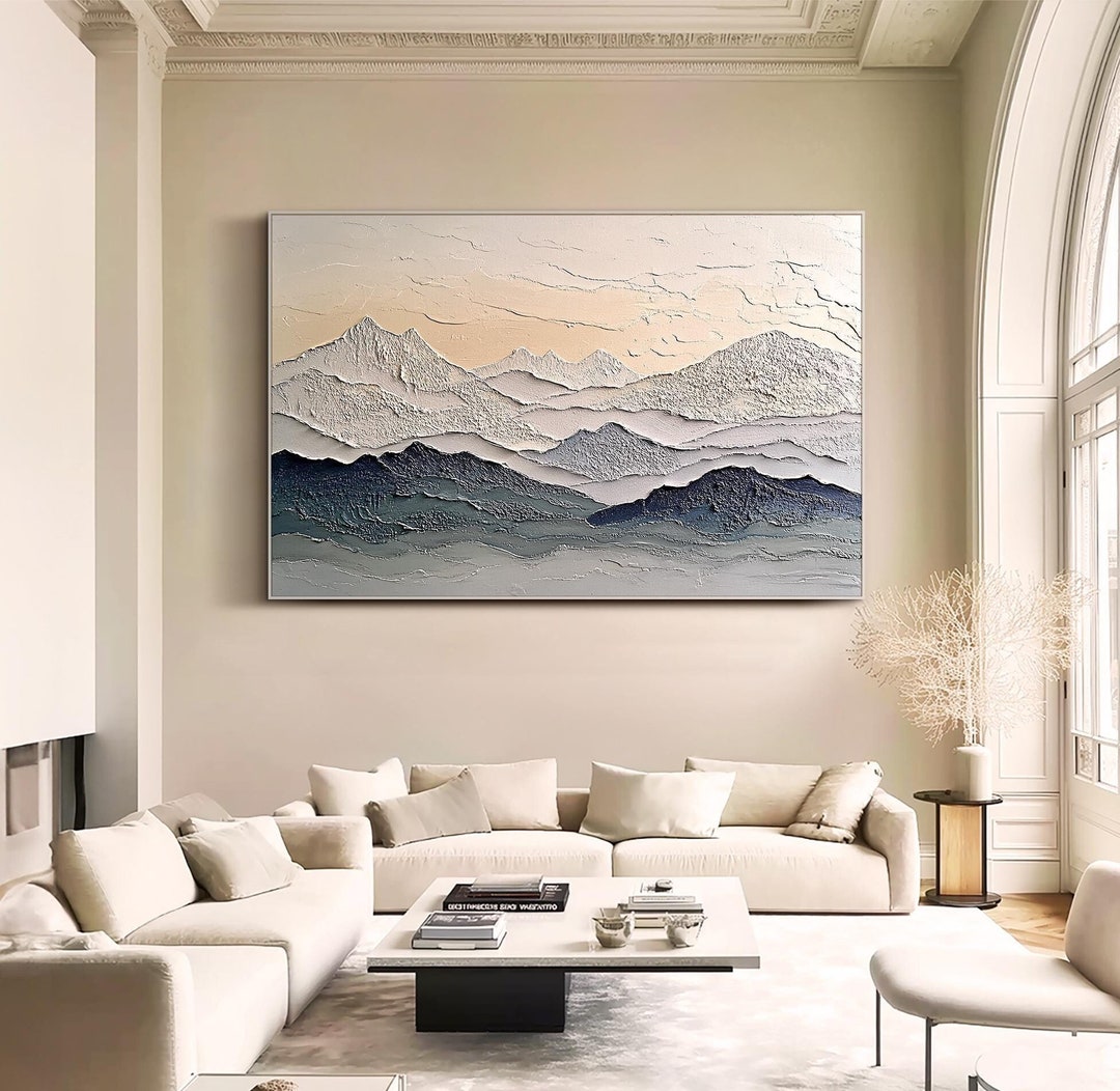 Mountain Oil Painting on Canvas Original Neutral Wall Art Large ...