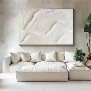 Grande peinture abstraite blanche avec texture, grande oeuvre d'art murale en plâtre 3D, oeuvre d'art murale wabi-sabi, art mural minimaliste moderne, cadeau personnalisé image 5