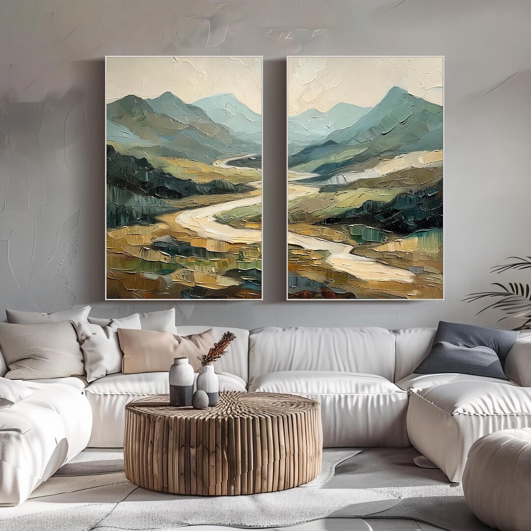 Textured Mountain Wall Art Landscape Oil Painting Modern Living Room ...