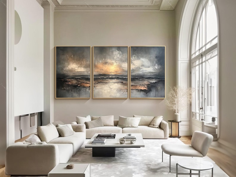 Original Abstract Oil Painting Large 3d Triptych Wall Art A Set of 3 ...