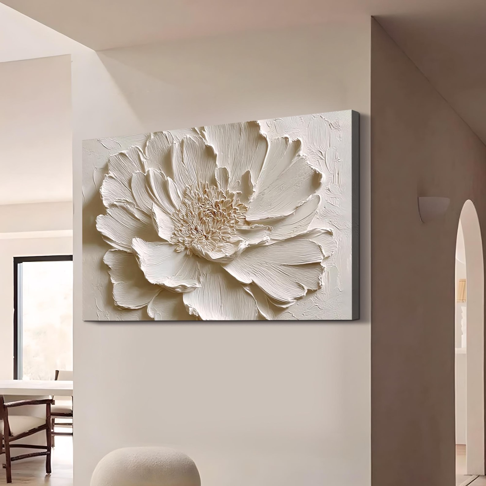 Beige Flower Wall Art 3D Textured Floral Painting Large Canvas Wall Art ...