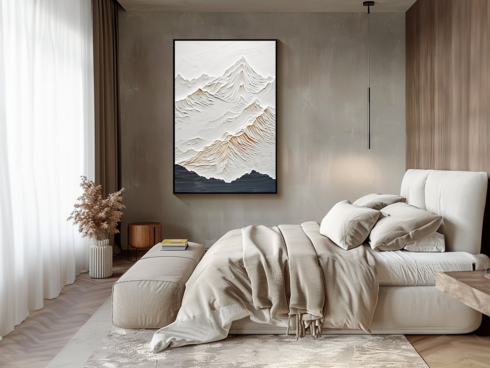 Abstract Mountain Painting on Canvas Original Texture Wall Art White 3d ...