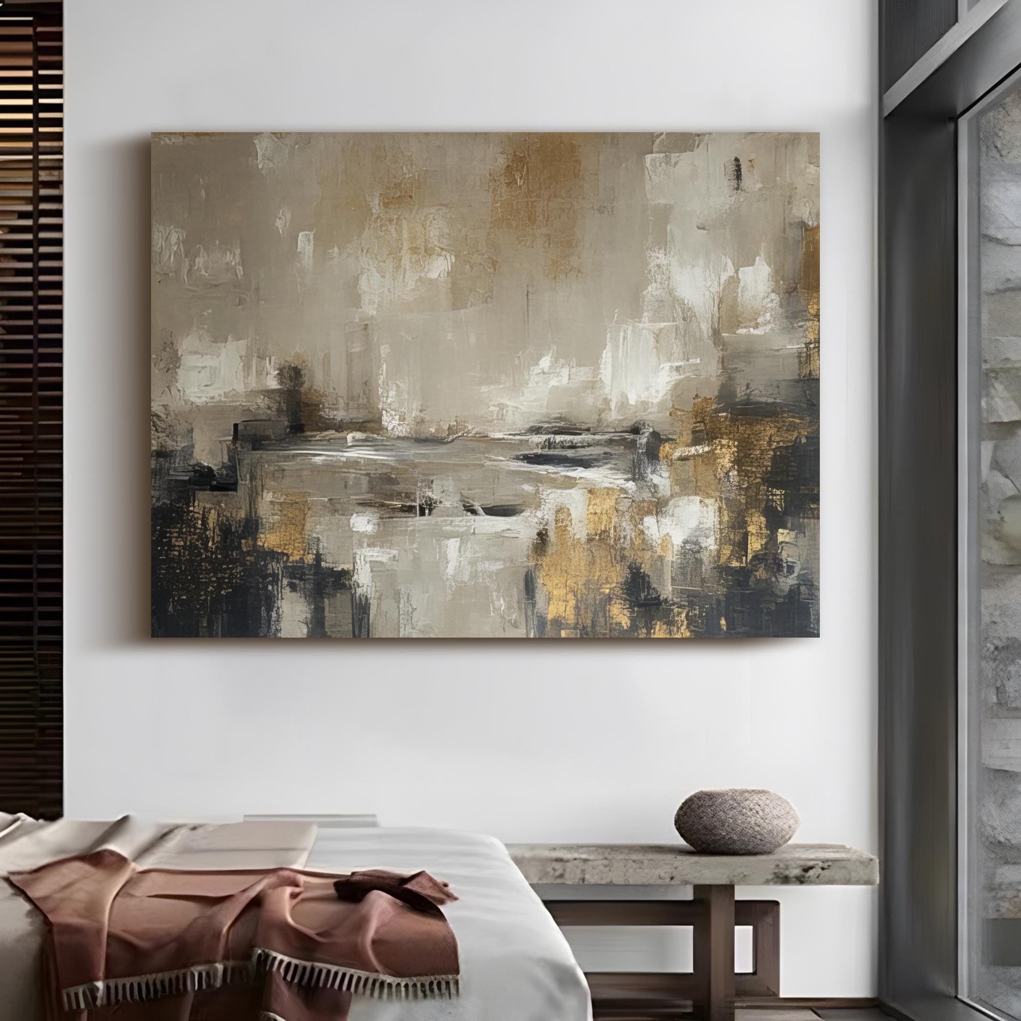 Large Abstract Neutral Wall Art Beige Grey Canvas Textured Art Original ...