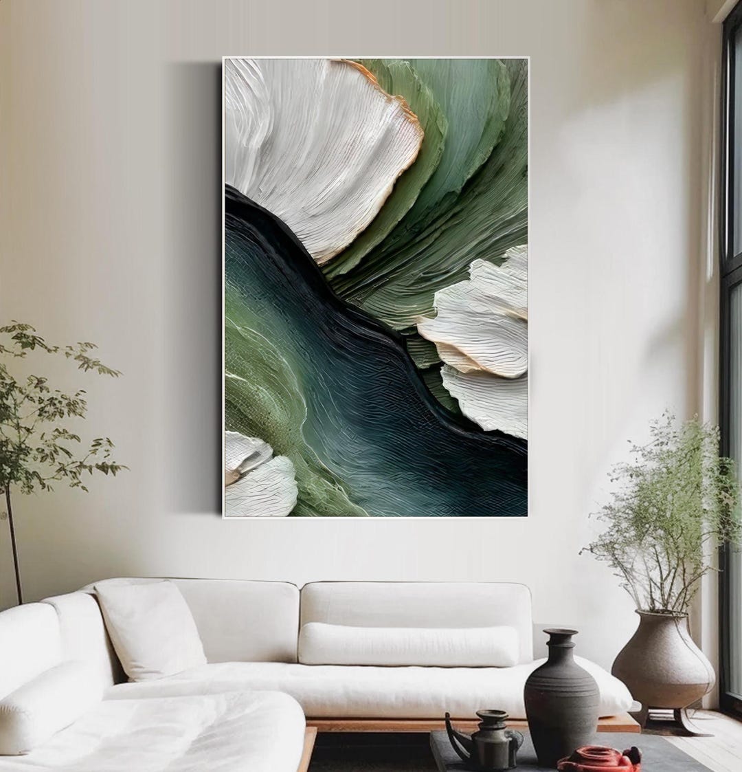 Textured Green Wall Art Original Abstract Oil Painting Minimalist ...