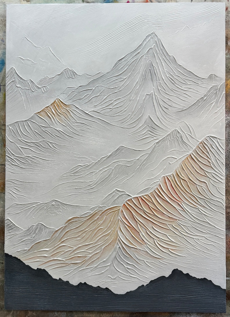 Abstract Mountain Painting on Canvas Original Texture Wall Art White 3d ...