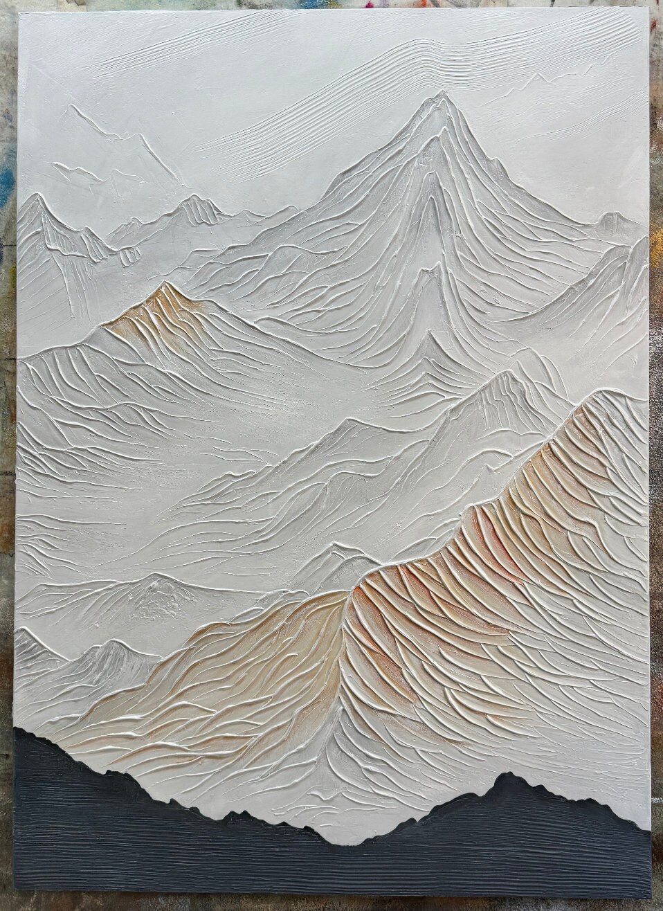 Abstract Mountain Painting on Canvas Original Texture Wall Art White 3d ...