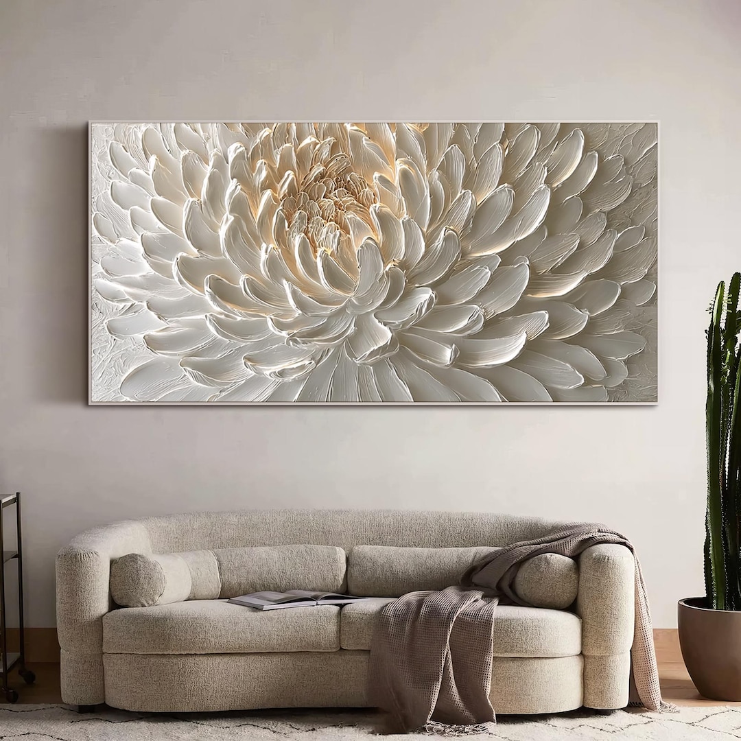 Original White Flower Oil Painting Impasto Textured Wall Art Large Wall ...